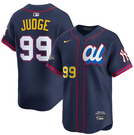 Men 2025 New York Yankees 99 Judge Blue All star Blank Blue Nike MLB Jersey style 1
